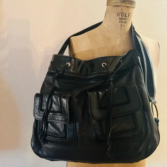 Vintage YSL Yves Saint Laurent Severine Leather Suede Tote Black & Gold ๐ฎ๐น Made - Picture 4 of 14